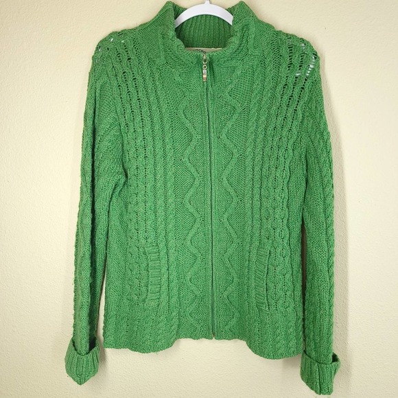 Aran Crafts Merino Wool Cardigan Sweater Ireland Green Women's Size Small - Picture 1 of 7